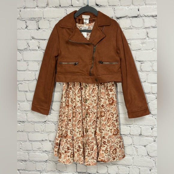 Nicole Miller Brown Jacket and Floral Dress Set - Picture 1 of 10